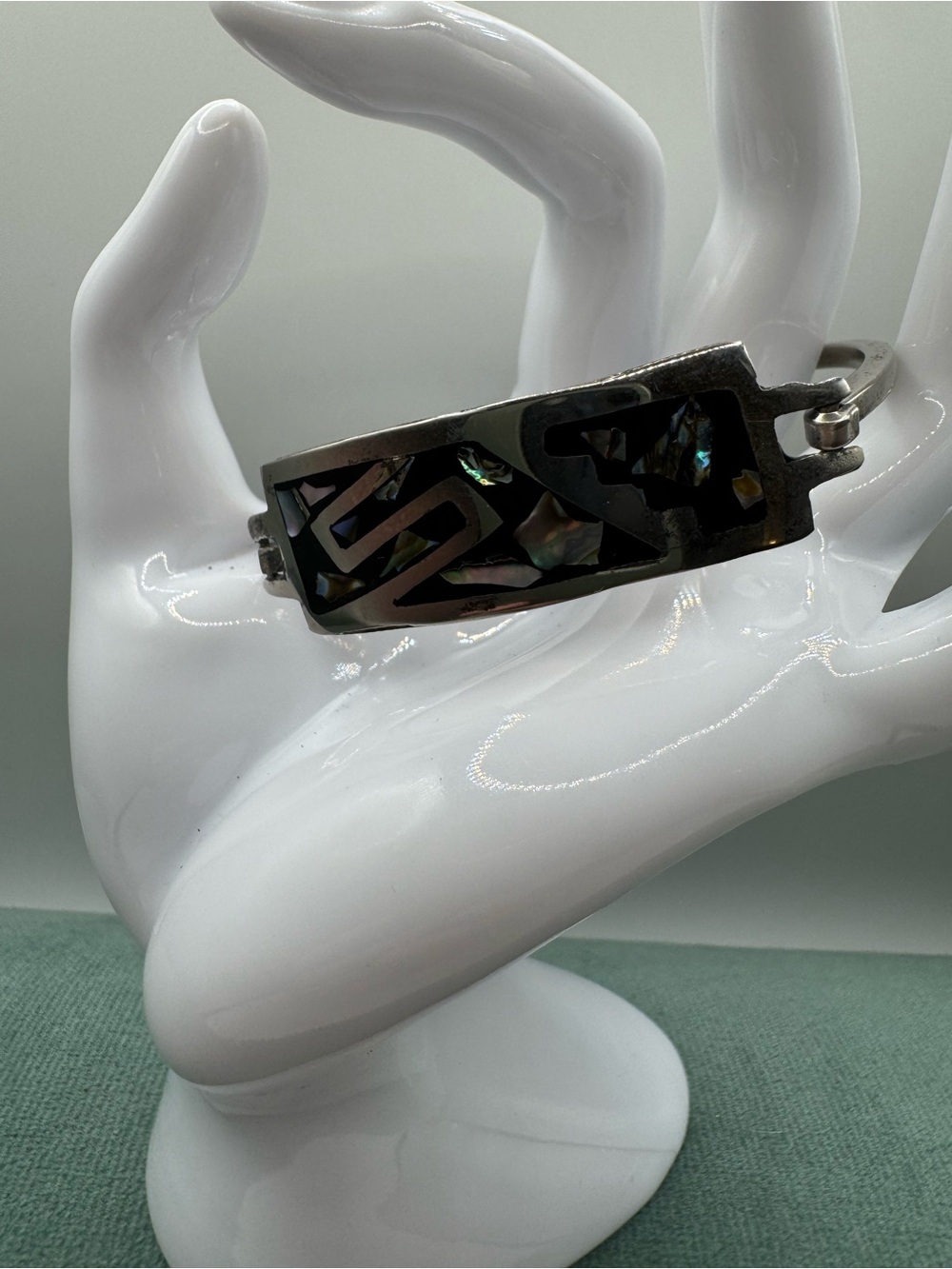 Vintage Alpaca Mexico Abalone Inlay Bangle Bracelet